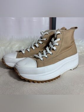 CCOCCI Tan Canvas High-Top Platform Sneakers with White Toe